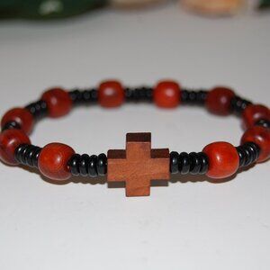 Cross Bracelet,Wood Bracelet,Cross Wood Bracelet,Rosary Bracelet,Wood Rosary Bra